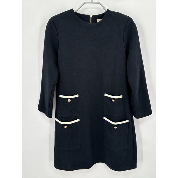 Tuckernuck Women's Black Francoise Mod Mini Dress sz S Pockets 3/4 Sleeve Shift - Picture 1 of 5